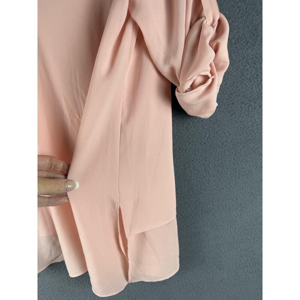 J Jill Women Pink Split Neck Tab Sleeve Asymmetrical Hem Top, XL - Picture 4 of 4